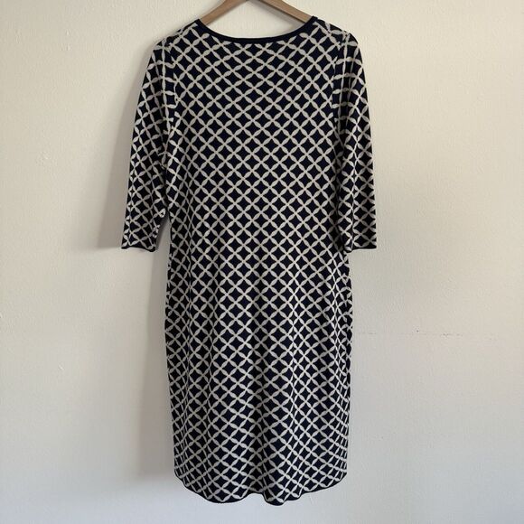 Boden Sweater Knit Midi Dress Women Size 12  Stretch Navy White Cotton Blend - Picture 4 of 8
